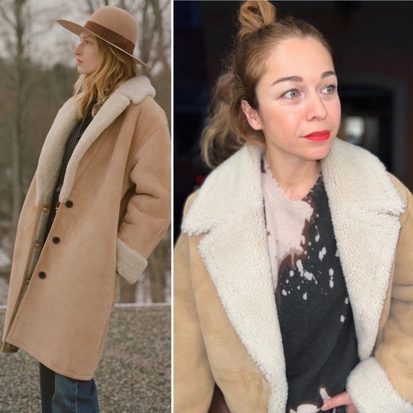 Nili Lotan | Lenon Lamb Shearling Coat in Beige - Size Large - Picture 1 of 17